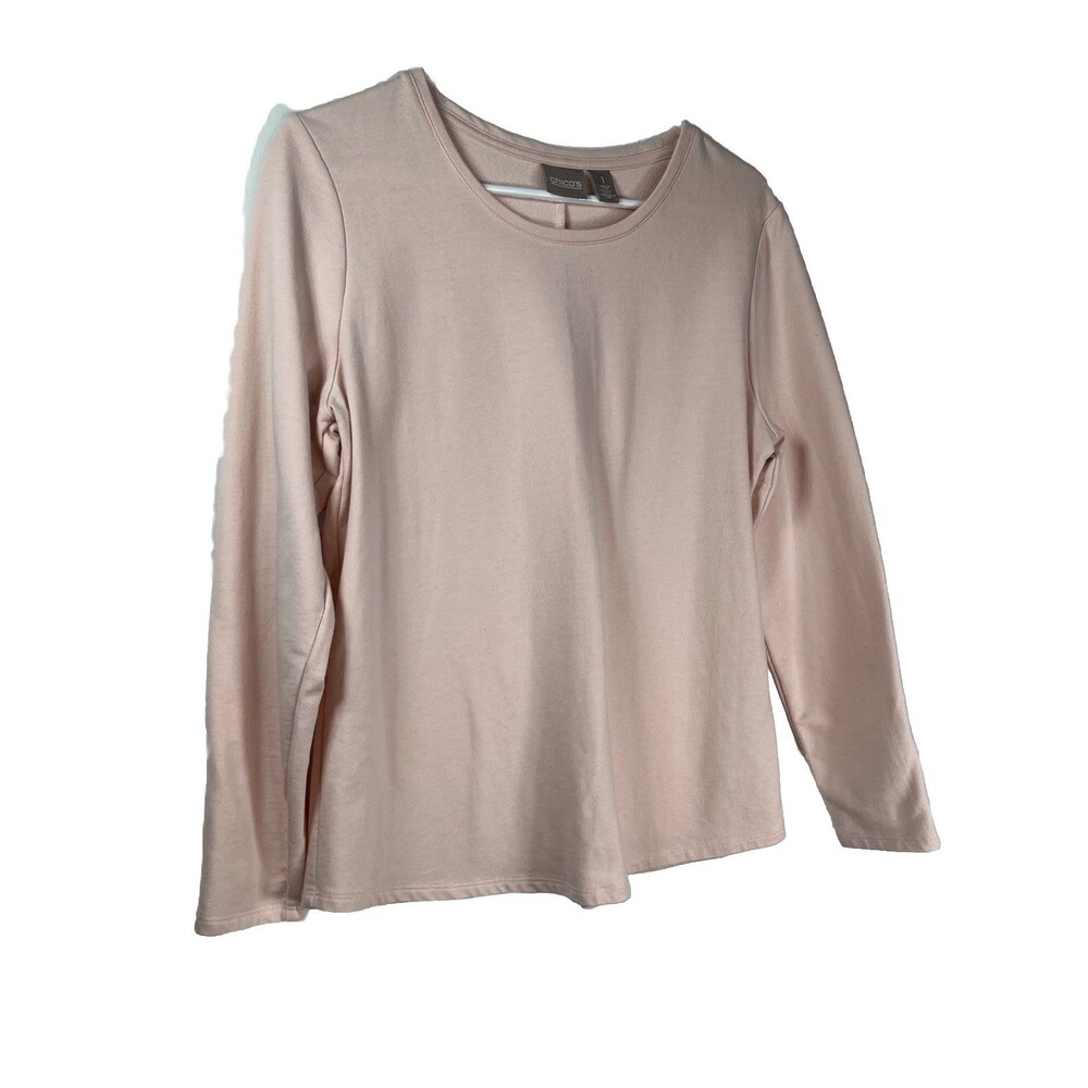 Chicos Petal Pink Tailored Long Sleeve Top blouse  1 M 6 8